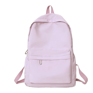 Minimalist light pink nylon backpack for women with large capacity and casual design