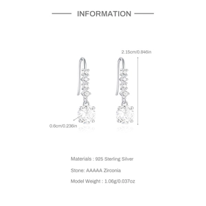 Detail showing 925 sterling silver earring dimensions and AAAAA zirconia material specs