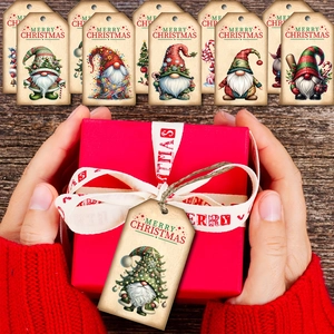 50pcs Christmas gnome gift tags with festive tree designs for holiday present decoration