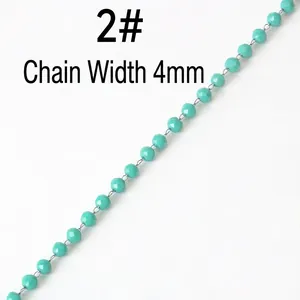 Handmade 4mm turquoise crystal beaded stainless steel chain for DIY jewelry making