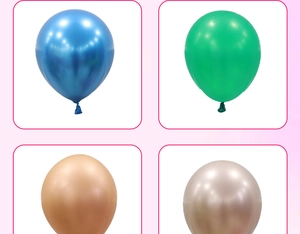 Detailed grid of 10-inch metallic latex balloons in gold, silver, blue, and green
