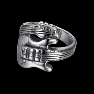Electric Guitar Shaped Ring Stainless Steel Retro Punk Rock Style Jewelry For Men Music Lover Gift Novelty Accessory