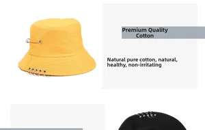 Détails des anneaux métalliques et de l'épingle sur le chapeau bob en pur coton