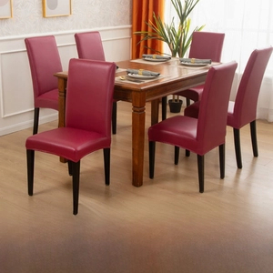 Waterproof PU leather chair cover in wine red showing stretch and scratch resistance
