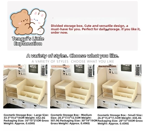 Detailed size specifications for large, medium, and small drawer cosmetic organizers