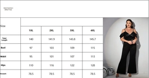 Size chart showing 1XL to 4XL measurements for plus size sequin patchwork jumpsuit