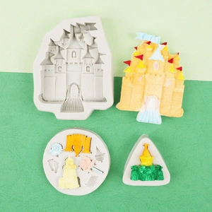 Detail view of silicone molds set for castle and seashell fondant cake decoration DIY