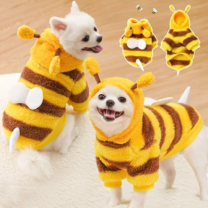 Sweat à capuche abeille en polaire pour chiens et chats avec rayures jaunes et ailes