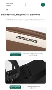 Detail of two-tone sun visor featuring MENGLANDI 3D embroidery and adjustable strap