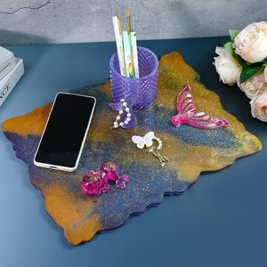 Irregular starry sky resin tray mold in purple and blue gradient with glitter finish
