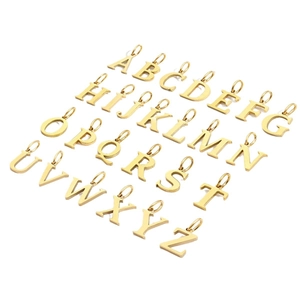 Gold stainless steel hollow heart alphabet necklace set with A-Z serif letter pendants
