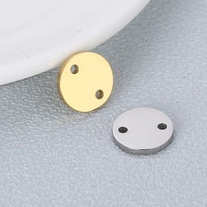 Gold and silver stainless steel round hollow pendant charms with dual holes for DIY jewelry
