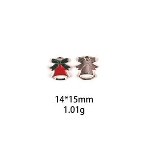 Christmas bell alloy charm pendant 14x15mm with red and green enamel and gold plating