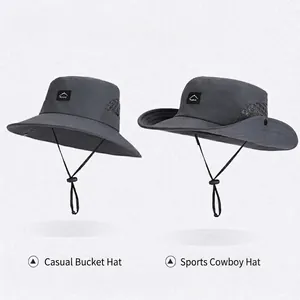Outdoor breathable sun hat with wide brim and mesh vents in dark grey for men and women