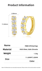 Detailed dimensions and specifications of the S925 silver oval cubic zirconia hoop earrings