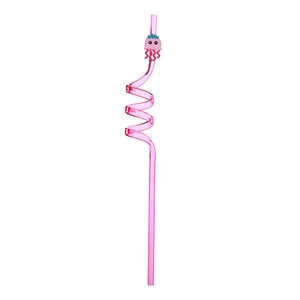 Detailed view of pink spiral reusable straw featuring a cute jellyfish cartoon character