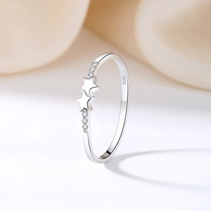Minimalist S925 sterling silver star ring with zircon accents for layered stacking