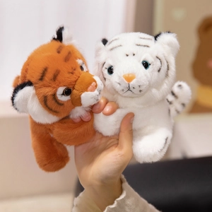 Cute plush tiger snap bracelets in orange and white colors for interactive kids play