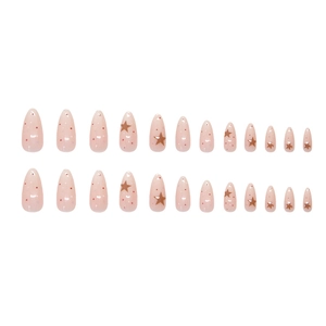 Star pattern and colorful dots on gradient pink long almond press-on nails set