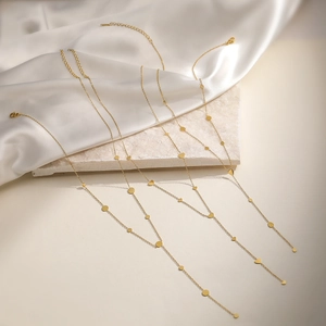 Stainless Steel Y-Necklace Gold Plated With Heart Circle Drop Charms Minimalist Tassel Clavicle Chain For Women
