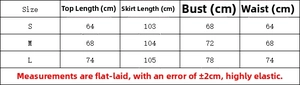 Size guide for vacation maxi dress set with length, bust, and waist measurements