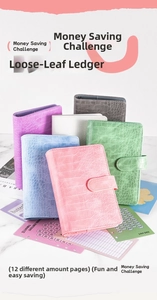 A6 crocodile pattern PU leather budget binder with zip envelopes and money saving challenges