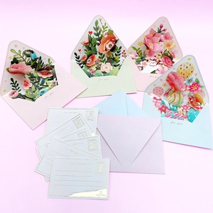 3D pop-up greeting card set with floral designs, envelopes and message cards for holidays