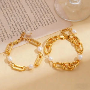 Elegant 18k gold plated chain bracelets with imitation pearls in a vintage layout