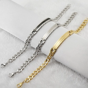 Three-tone stainless steel heart bracelets in gold and silver with engravable ID plates