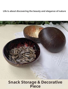 Natural coconut bowls with hand-painted interior for snacks and home decor storage