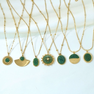 14K gold plated stainless steel necklace set with faceted natural African jade pendants