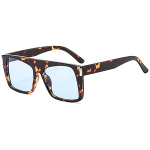 Tortoise shell square sports sunglasses with light blue lenses and silver accents