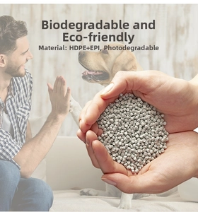 Close-up of biodegradable HDPE and EPI resin pellets for pet waste bags