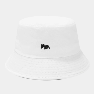 Close-up of high-density cotton canvas and neat stitching on a white bucket hat