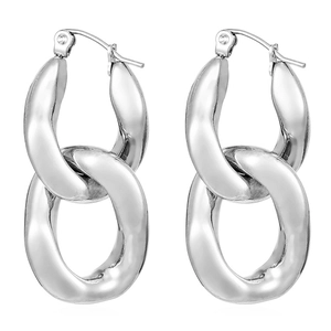 Modern silver chain link earrings with polished finish on a white background