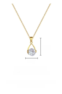 Detail of gold titanium chain with water drop pendant and white cubic zirconia