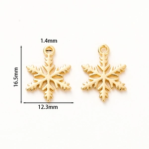 Polished 18K gold snowflake pendants with 16.5mm height for DIY jewelry making