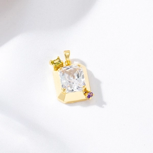 Exquisite gold pendant with large rectangular zircon and multicolored gemstones