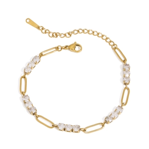 Elegant gold-plated stainless steel tennis bracelet with triple-row cubic zirconia diamonds