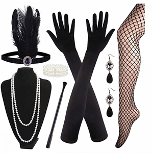 Accessoires Flapper Great Gatsby Bandeau Plume Gants Longs En Satin Collier Künstliche Perles Fausses Boucles Oreilles Vintage Fête Femmes