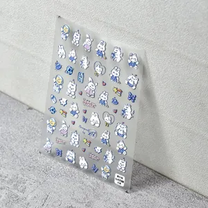 Detail of 5D embossed nail art stickers with cute 3D cartoon bears and space rabbits