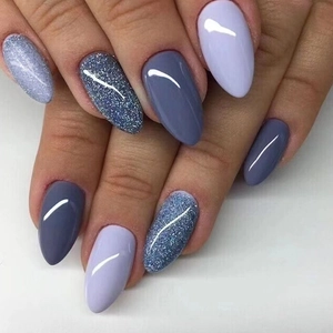 Press On Nails Purple Grey Lavender Silver Glitter Almond Shape Wearable Manicure Minimalist Ins Style For Women