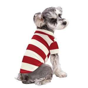 Pet dog red and white striped polo shirt with breathable mesh fabric for small breeds