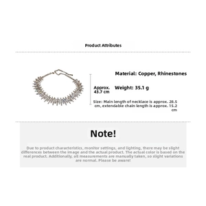 Detailed size specifications of silver rhinestone choker with needle-like design features