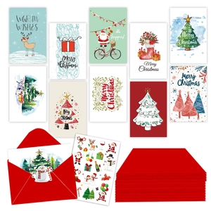 Cartes De Vœux De Noël Avec Enveloppes Et Autocollants Fête DIY Souhaits Chaleureux Joyeux Noël Motif Père Noël Renne Papier
