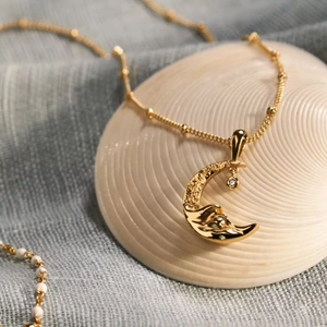 Crescent Moon Star Pendant Necklace 18K Gold Plated Stainless Steel Copper With Opal Zircon Dainty Jewelry For Women