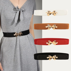 Women's Elastic Wide Waist Belt With Interlocking Metal Buckle Fashion PU Leather Corset Belt For Dresses Skirts Elegant Decorative Waistband