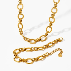 Minimalist gold plated stainless steel chunky link chain necklace and bracelet jewelry set