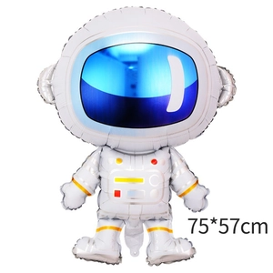 Close-up of astronaut foil balloon with blue visor and dimensions 75x57cm for parties