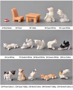 Set di 15 figurine di gatti in miniatura in resina per decorazioni di micro paesaggi creativi
